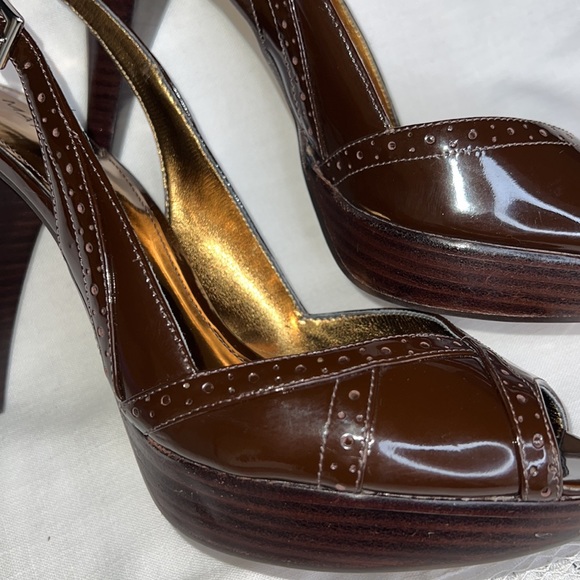 MARC FISHER PATENT LEATHER CHOCOLATE BROWN SLING ACK SHOE SIZE 8M - Picture 14 of 14
